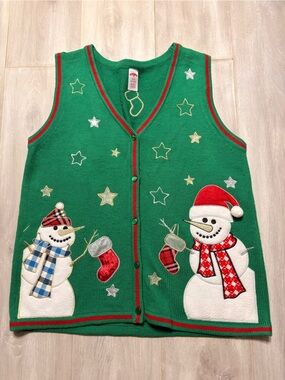 Green Holiday Snowman Knit Vest - Women Jackets & Coats Vests